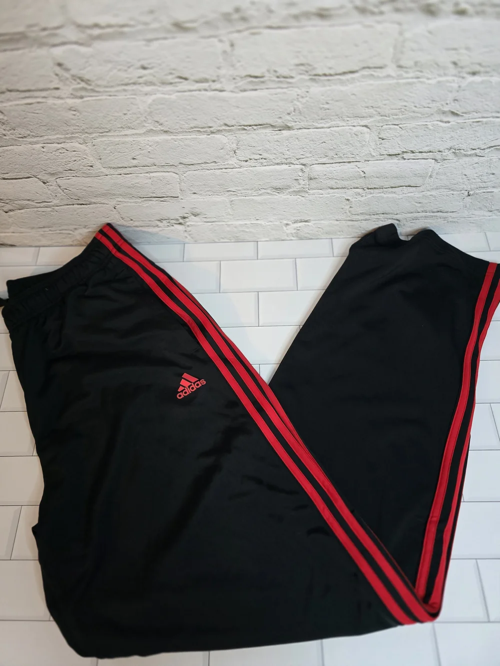 adidas Black Joggers with Red Three-Stripe Detail Sz LT large Tall